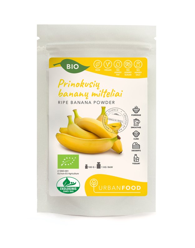 Bananų (PRINOKUSIŲ) milteliai - EKOLOGIŠKI, 200 g